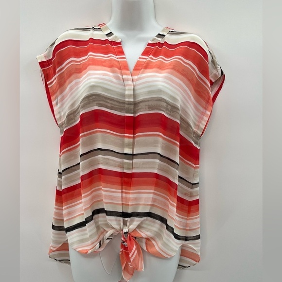 Chico’s Orange, White & Black Striped Blouse – Size 1 (S/M) - Picture 4 of 9